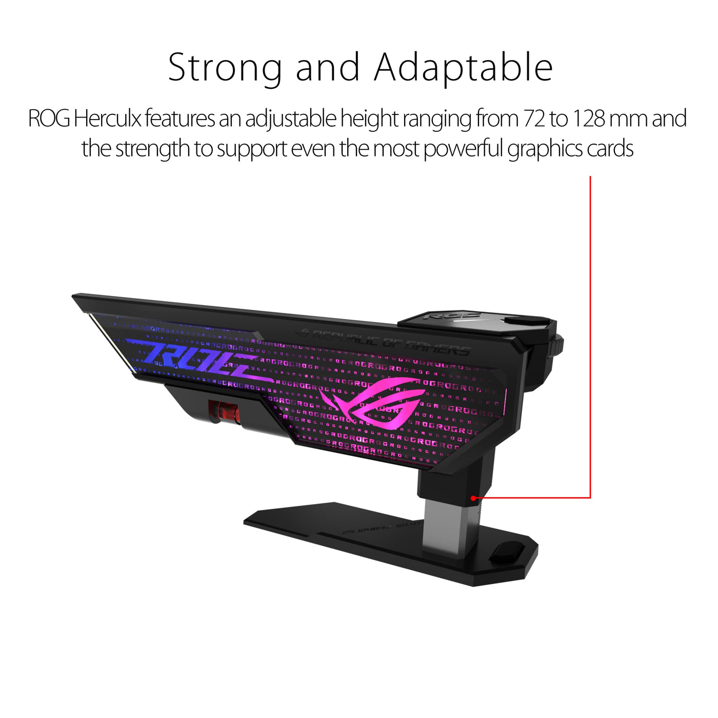 ASUS ROG Herculx Grafikkartenhalter (Stützhöhe 72-128 mm, Montage ohne Werkzeug, integrierte Wasserwaage, Aura Sync, Schwarz)