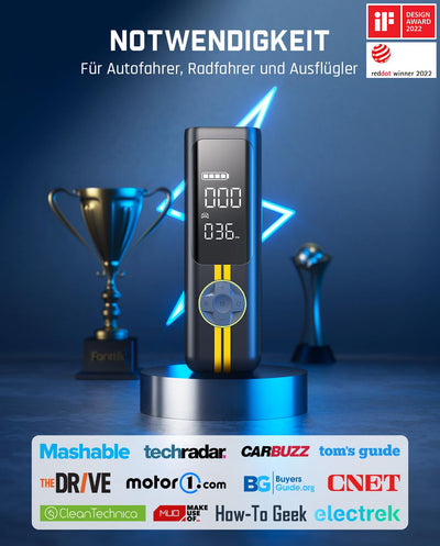 Fanttik X8 APEX Tragbare Elektronische Luftpumpe 11.1V, 10,3BAR / 150PSI Elektrischer Kompressor 2X Schneller, Dualer Bildschirm mit LED, für Auto, E-Bike, Motorrad, Ball, 26,3 cm Reifen