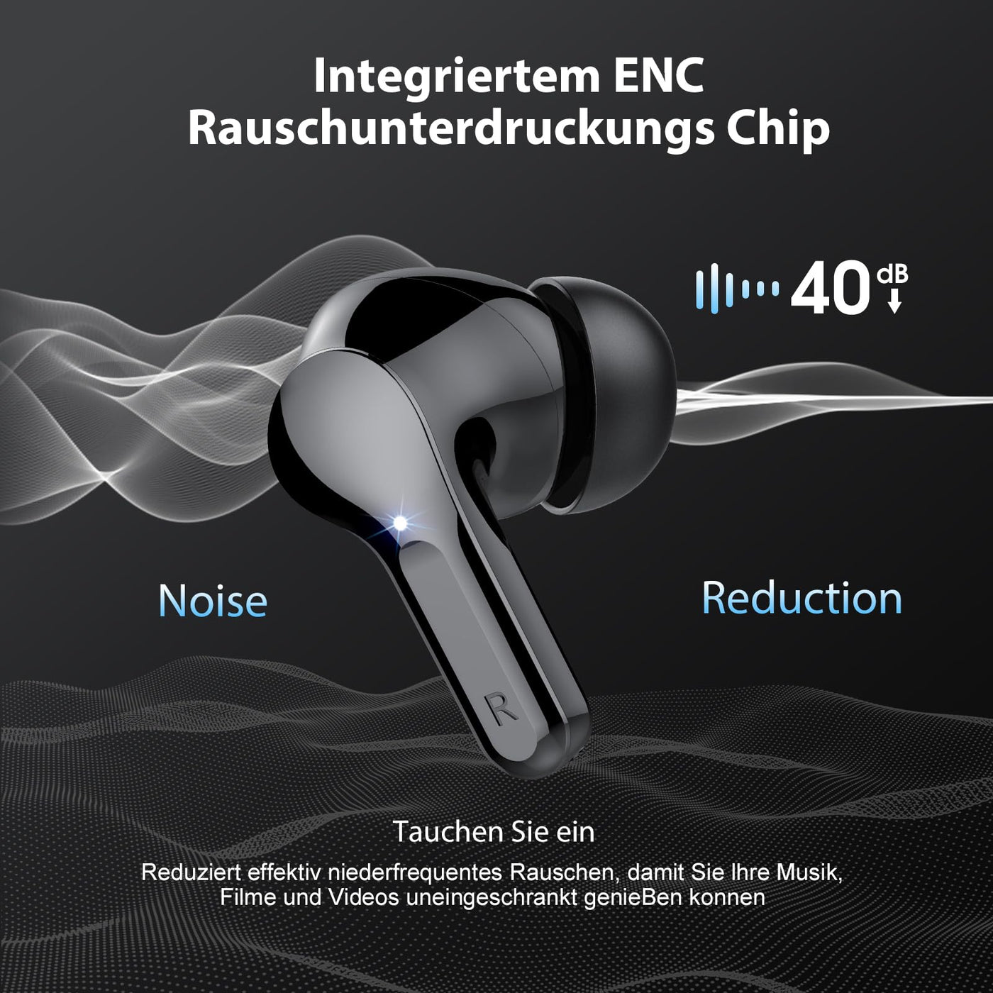 Bluetooth Kopfhörer, Kopfhörer Kabellos Bluetooth 5.3 In Ear, 4 ENC Noise Cancelling Mic Ohrhörer, HiFi Stereo Tiefbass, 40H Spielzeit, LED-Anzeige, IP7 Wasserdichte Earbuds, Touch Control, Schwarz