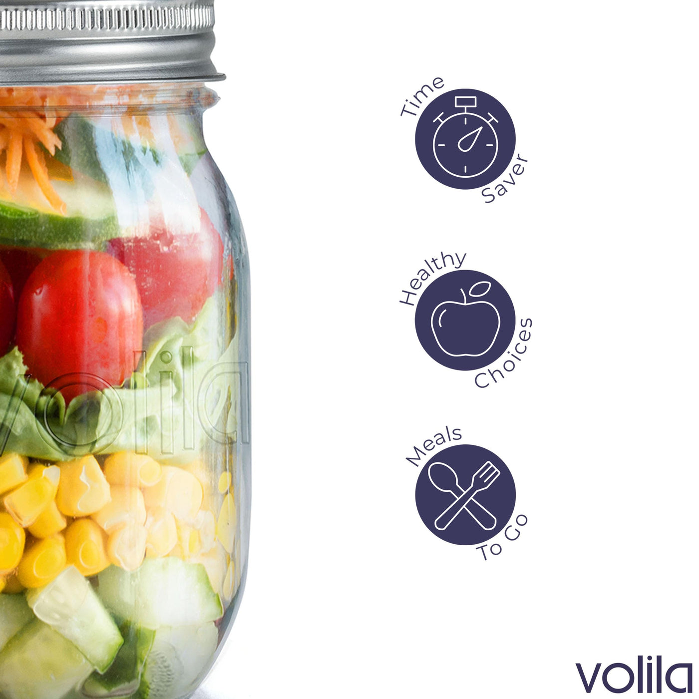 volila Mason Jar mit Deckeln - 490 ml Mehrzweck-Einmachgläser für Overnight Oats, Einlegen, Einmachen, Konservieren und Mahlzeitenvorbereitung - Luftdichte Einweckgläser (6er Pack - Normaler Deckel)