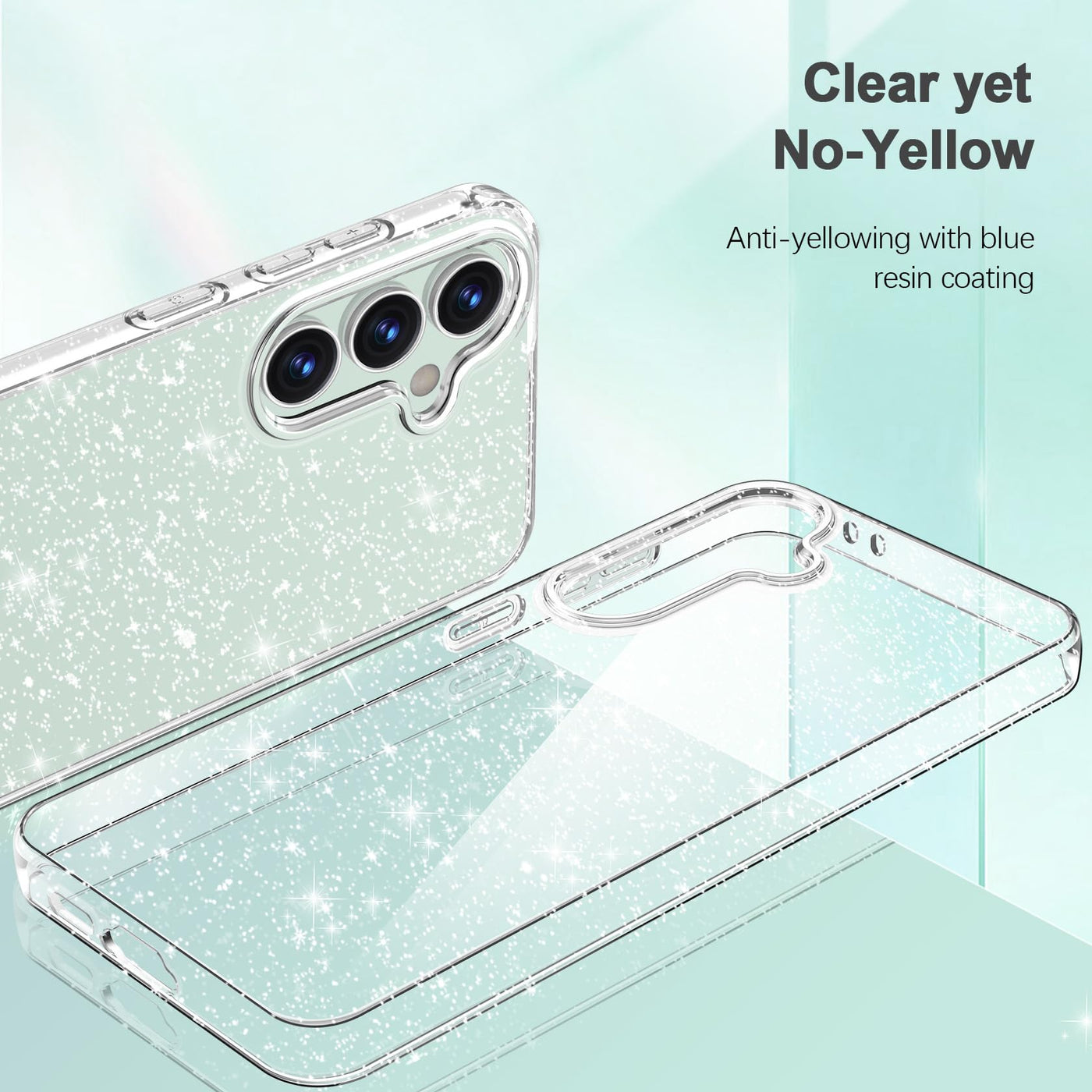 AROYI 3 in 1 Klar Glitzer Handyhülle Kompatibel mit Samsung Galaxy S24 FE 5G Hülle Glitzer mit 2 Stück Schutzfolie, Handyhülle Samsung S24 FE Transparent Weiche TPU Silikon Case [Anti-Yellowing]