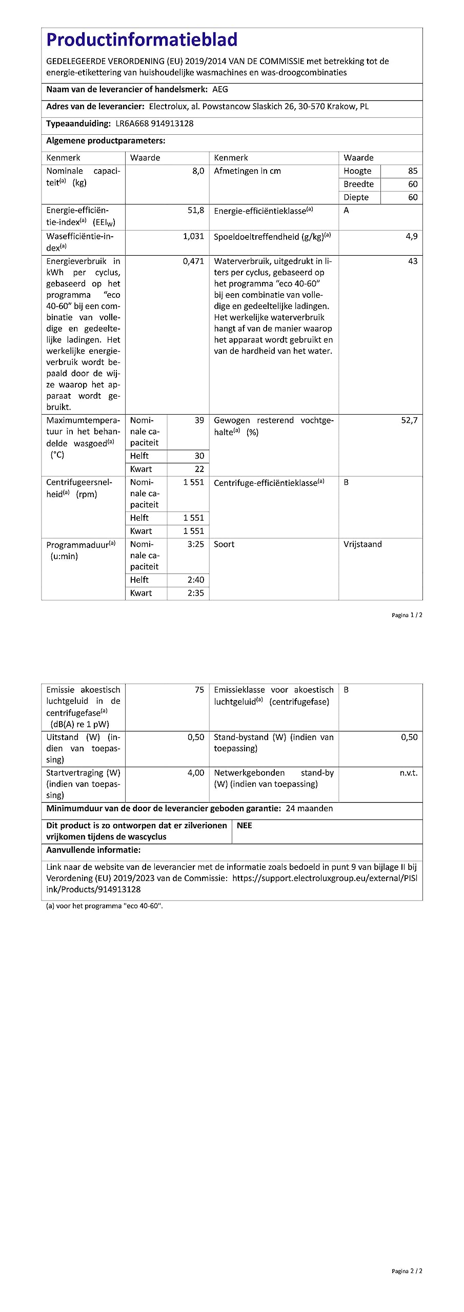 AEG LR6A668 Waschmaschine / 8,0 kg / Leise / Mengenautomatik / Nachlegefunktion / Kindersicherung / Schontrommel / Wasserstopp / 1600 U/min