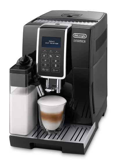 De'Longhi Dinamica ECAM 350.55.B Kaffeevollautomat mit LatteCrema Milchsystem, Cappuccino, Espresso und Kaffee auf Knopfdruck, Digitaldisplay, 2-Tassen-Funktion, Großer 1,8 Liter Wassertank, Schwarz