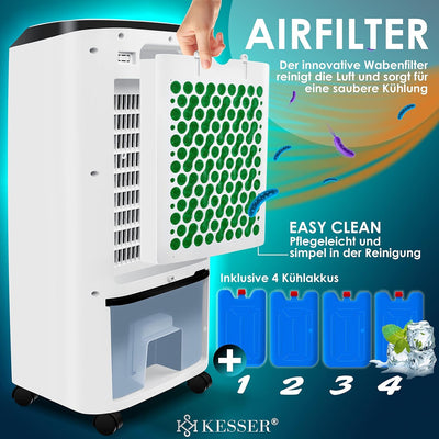 KESSER® 4in1 Mobile Klimaanlage | Fernbedienung | Klimagerät | Ventilator Klimaanlage | Timer | 3 Stufen | Ionisator Luftbefeuchter | Luftkühler |