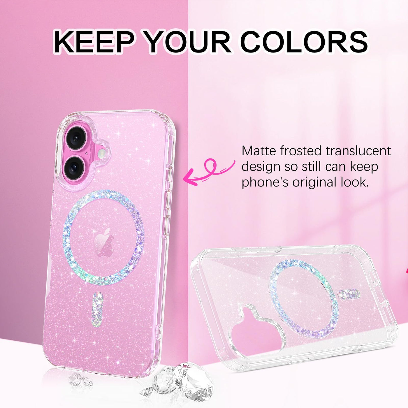 BENTOBEN für iPhone 16 Plus Hülle Handyhülle Glitzer, Magnetisches iPhone 16 Plus 6.7" Case mit Mag-Safe Muster Slim Bumper Silikon Cover Dünn Hülle für Frauen Mädchen Bling Transparent