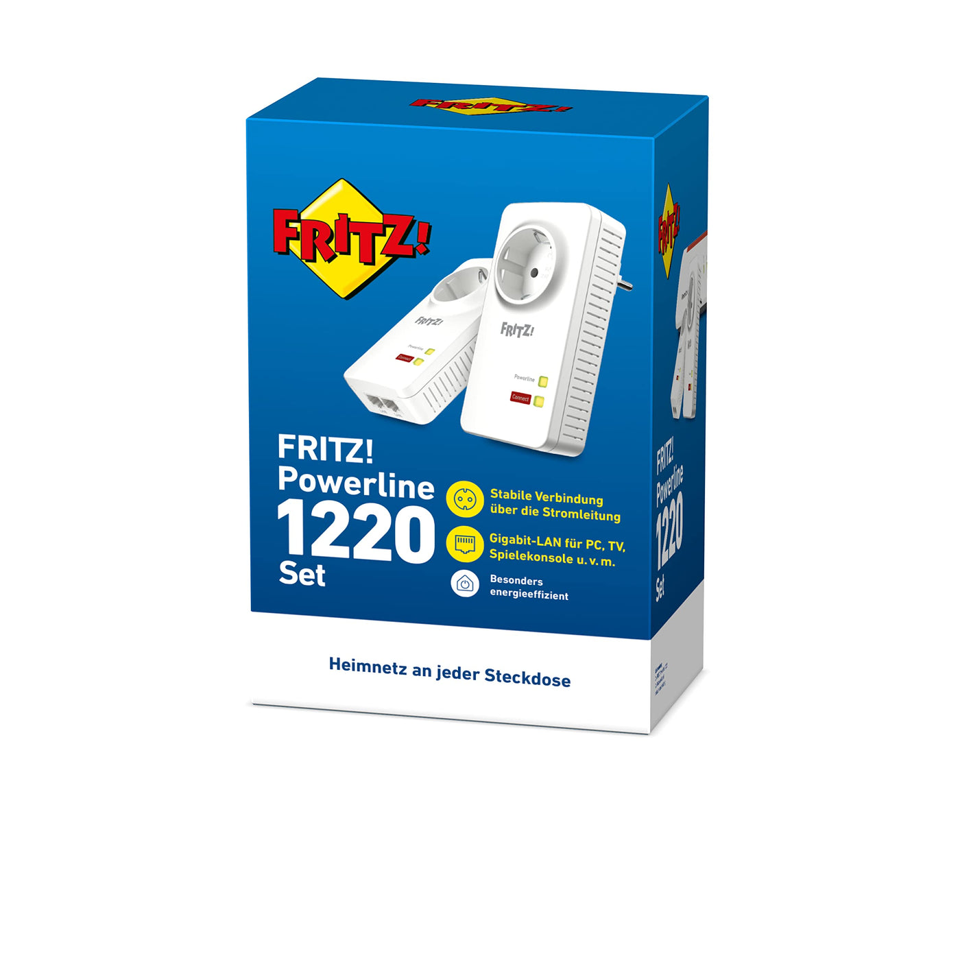 AVM FRITZ!Powerline 1220 Set (1,200 MBit/s, 2x Gigabit-LAN je Adapter, ideal für NAS-Anwendungen und HD-Streaming, deutschsprachige Version)