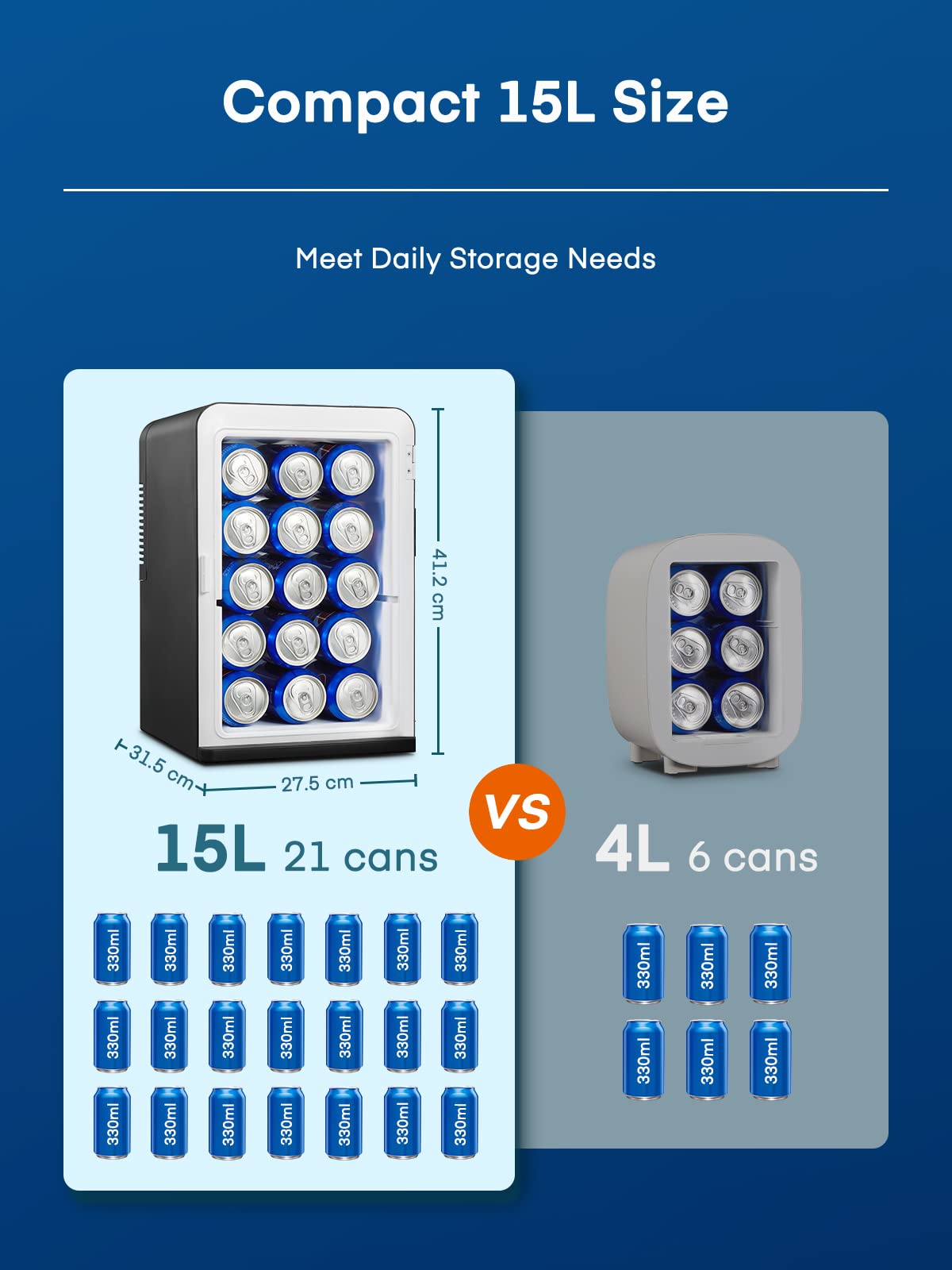 FOHERE 2 in 1 Mini Kühlschrank, 15L Kühlschrank für Zimmer mit Kühl- und Heizfunktion, DC/AC für Autos, Büros und Wohnheim, ECO-Low-Noise-Modus, für Kosmetik und Getränke, Schwarz