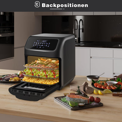 LLIVEKIT Heißluftfritteuse Heißluft-Backofen 12L, Mini-Backofen 1800W mit 6 Zubehör & Rezeptbuch, 12 in 1 Heissluftfritteuse mit digitalen LED-Display, Obst Dehydrator, Barbecue, Air Fryer ohne Öl