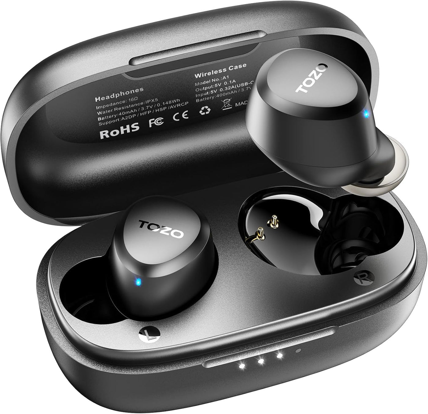 TOZO A1 Mini Bluetooth Kopfhörer 5.3 Kabellos Bluetooth Kopfhörer, In Ear Kopfhörer mit APP Steuerung, 30 Std Premium Stereo Sound, IPX5 Wasserdicht Kabellose Kopfhörer für kleine Ohren - Schwarz