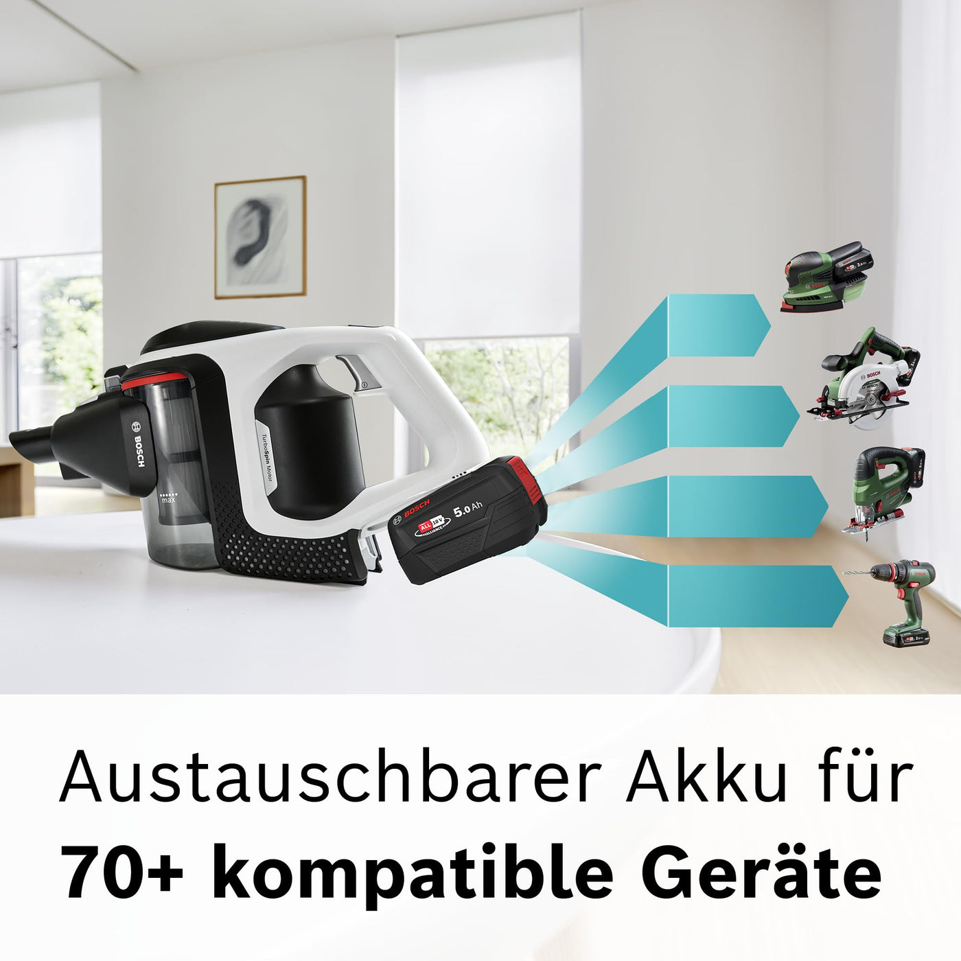 Bosch Akku-Staubsauger Unlimited Gen2 Serie 8 BSS825ALL, beutellos, bis 45 Min Laufzeit, austauschbarer Akku, Schnellladegerät, Hartboden-Softdüse mit LED, XXL-Polsterdüse, Fugendüse, weiß