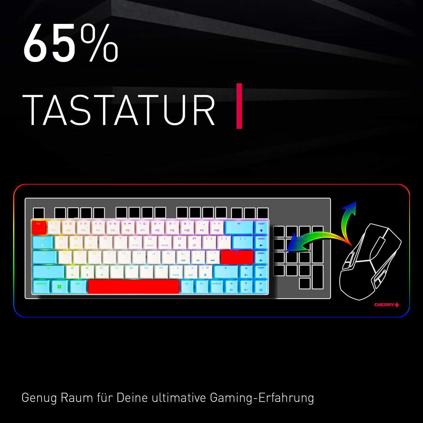 CHERRY MX-LP 2.1 Compact Wireless, Kabellose Gaming-Tastatur mit 69 Tasten, Deutsches Layout (QWERTZ), Mechanische MX LOW PROFILE SPEED Switches, Schwarz