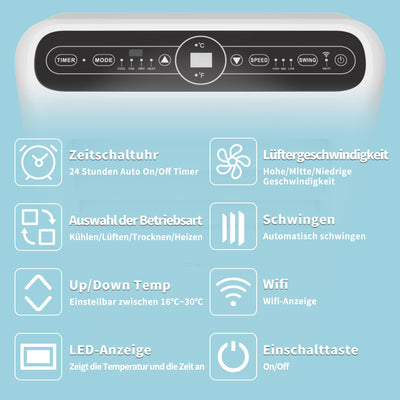 SHINCO Mobile Klimaanlage mit Abluftschlauch, 12000BTU, Kühlung&Heizung&Ventilieren&Entfeuchten, Mobiles Klimagerät mit Fenstermontage-Kit, 24H-Timer, APP, für Räume von etwa 90m³