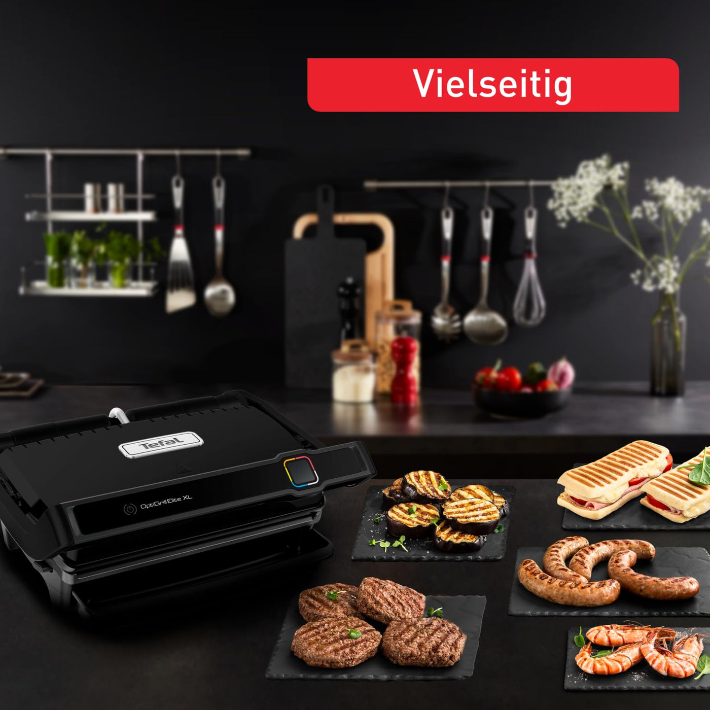 Tefal OptiGrill Elite XL Kontaktgrill, 16 Programme, Digitales Display mit Garstufenanzeige, Abnehmbare XL-Platten, Elektrogrill, Schwarz, GC760812