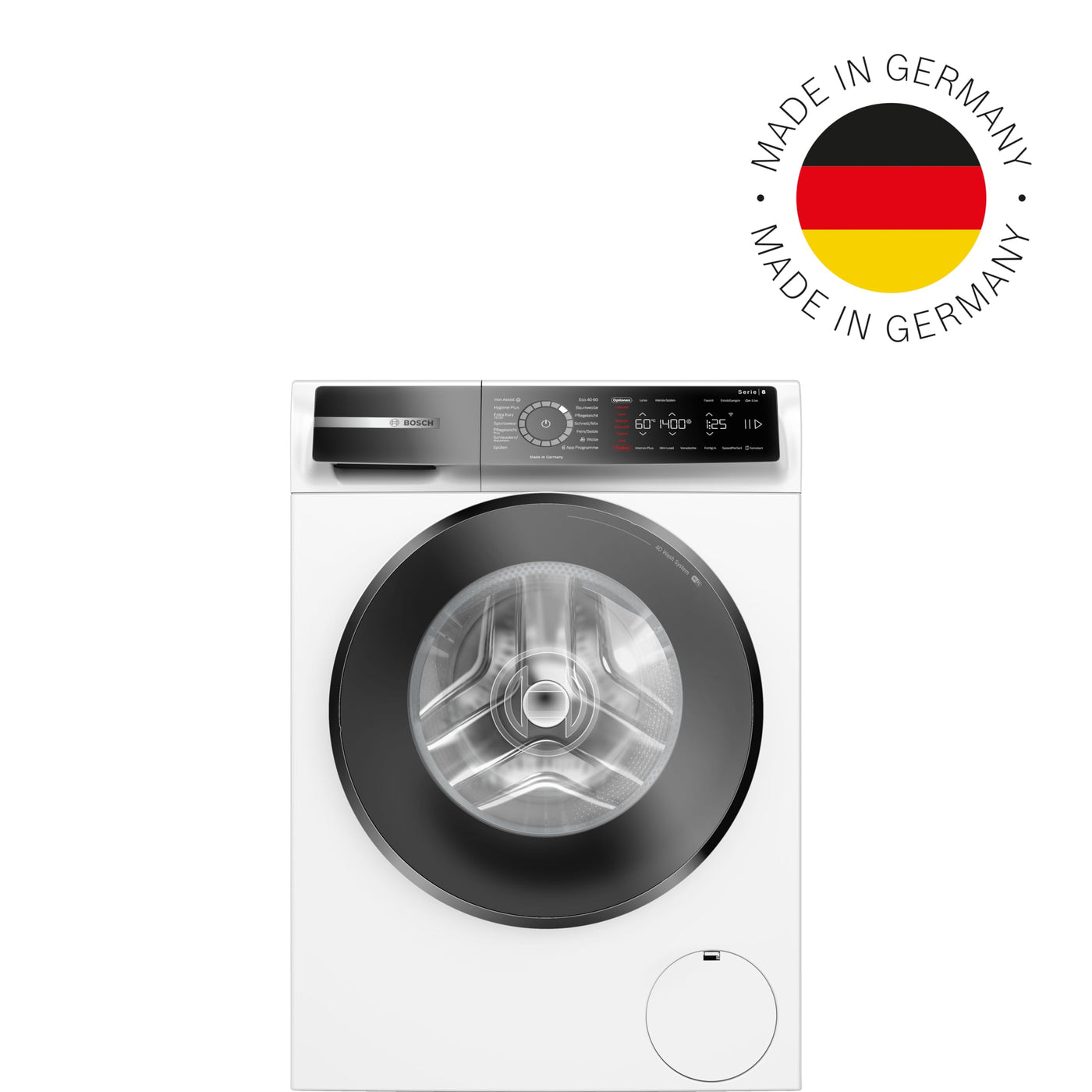 Bosch WGB244040 Serie 8 Smarte Waschmaschine, 9kg, 1400 UpM, Made in Germany, Active Water Plus Maximale Energie- und Wasserersparnis, Iron Assist Dampf zum Entknittern, Mini Load