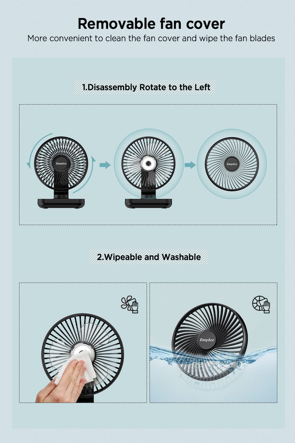 EasyAcc Tischventilator Batterie USB Ventilator 4000 Akku Klein Tragbarer 4 Geschwindigkeiten Ventilatoren Leise Mini Aufladbarem Basis Lüfter für Zuhause Büro Bibliothek Campen