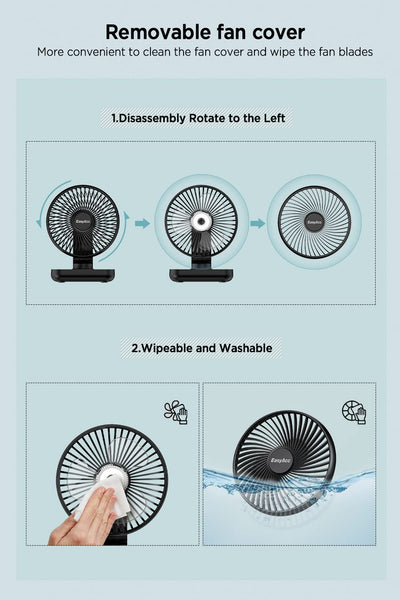 EasyAcc Tischventilator Batterie USB Ventilator 4000 Akku Klein Tragbarer 4 Geschwindigkeiten Ventilatoren Leise Mini Aufladbarem Basis Lüfter für Zuhause Büro Bibliothek Campen