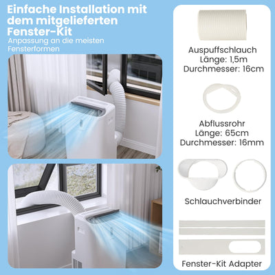 COSTWAY 16000BTU mobile Klimaanlage mit Abluftschlauch, 5 in 1 Klimagerät 4700W Heizlüfter Luftentfeuchter mit Schlafmodus, Heizen & Kühlen, Fernbedienung/App, 24H Timer