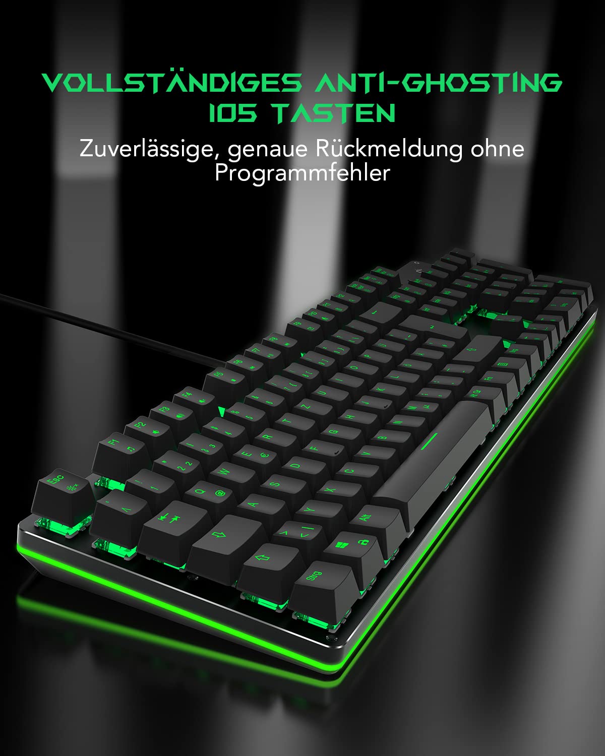 Black Shark Mechanische Gaming Tastatur RGB-Beleuchtung, QWERTZ Deutsches Layout, Blauen Schaltern, Anti-Ghosting 105 Tasten, Metall Platte, Voll Programmierbare Gaming Tastatur, für PC Gamers