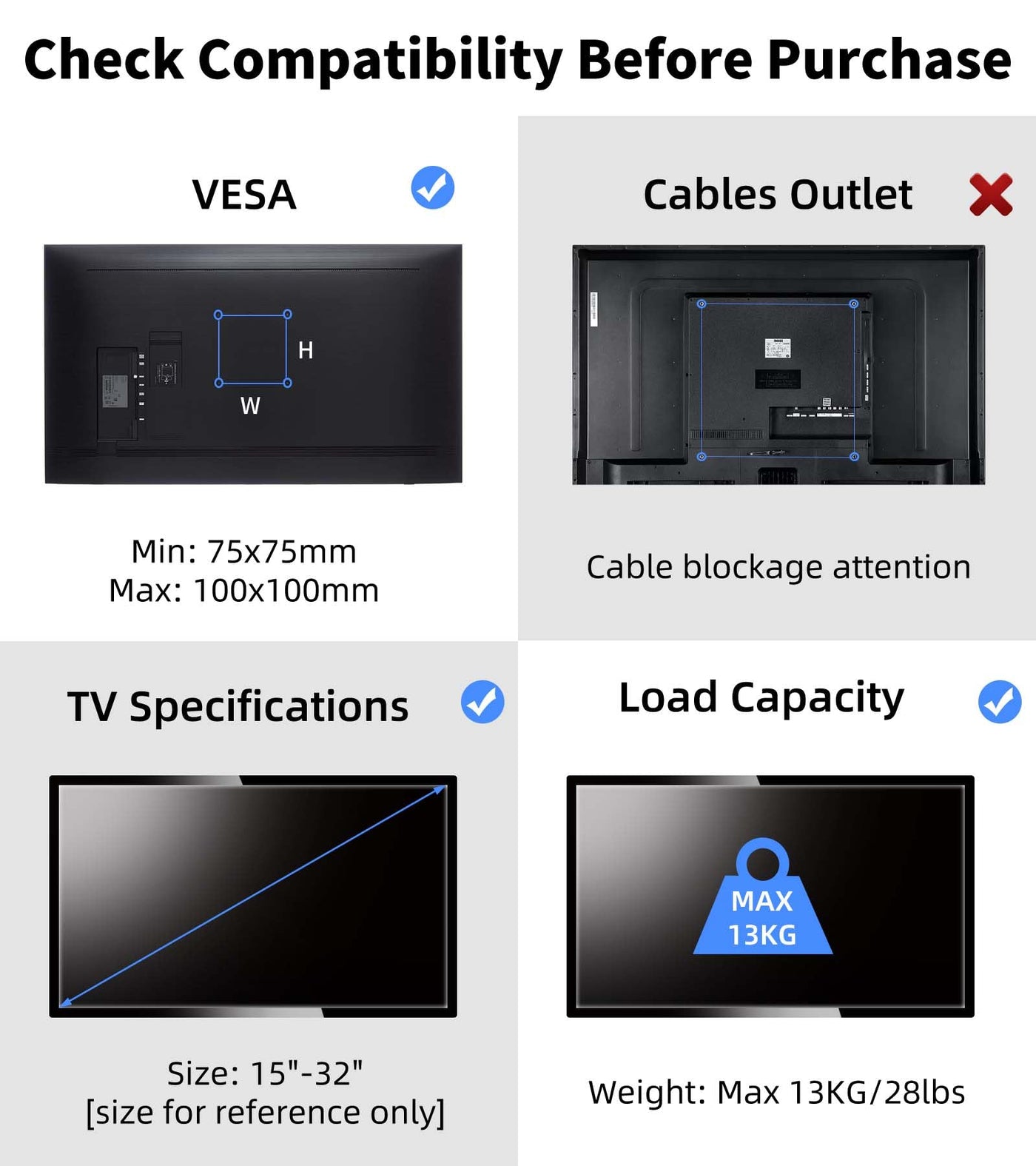 suptek TV Wandhalterung Fernseher Halterung Wandhalterung Schwenkbar Neigbar Drehbar für 15-32 Zoll Flach&Curved TV oder Monitor, PC Monitor Halterung Wand bis zu 13Kg VESA 100x100mm/75x75mm (MA2720)