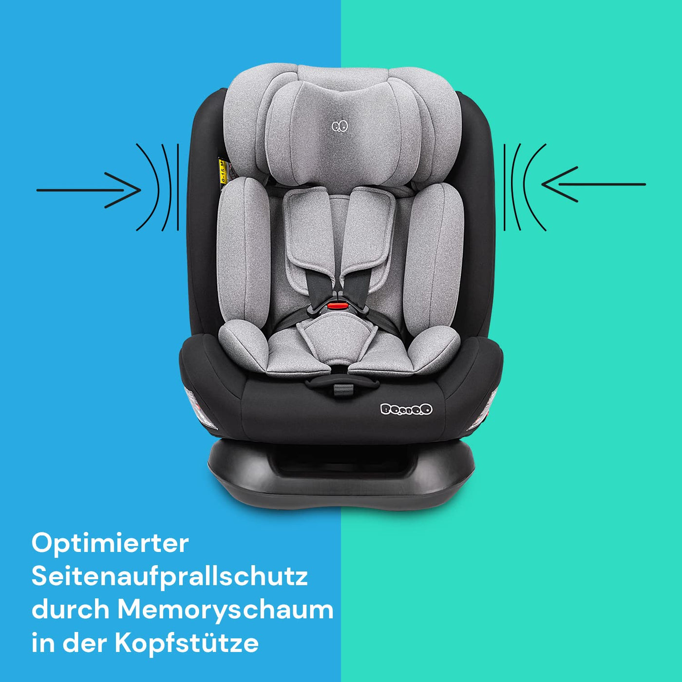 Booboo Safety London Kindersitz ohne Isofix i-Size Reboarder, von 40 bis 150 cm, Baby Autositz- Black Grey