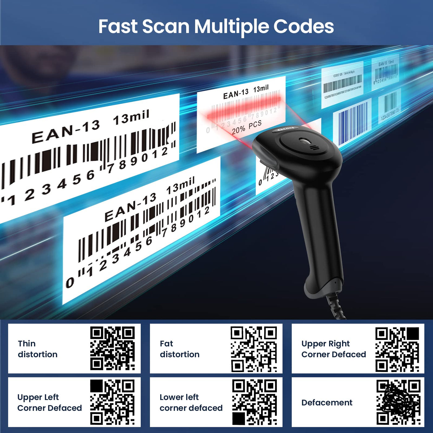 Eyoyo Barcode Scanner 1D 2D QR kabelgebunden, QR Code Scanner Handheld Barcode Leser für PC, Mac, Laptop