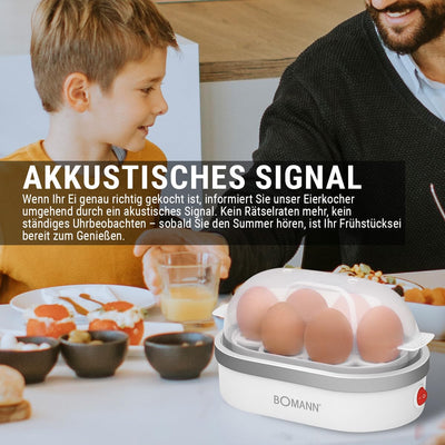 Bomann® Eierkocher für bis zu 6 Eier | Egg Cooker mit antihaftbeschichteter Heizschale | Egg Boiler mit Summer | elektrischer Eierkocher inkl. Eihalter & Messerbecher mit Eipicker | EK 5022 CB