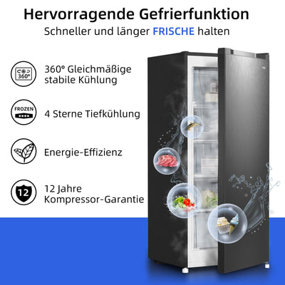 CHiQ Gefrierschrank FSD160D4E | Wechselbarer Türanschlag | Sehr Leise 41 DB (145L Manuelle Abtauung)| 12 Jahre Garantie auf den Kompressor*| 126 x 54 x 55 cm (HxBxT)