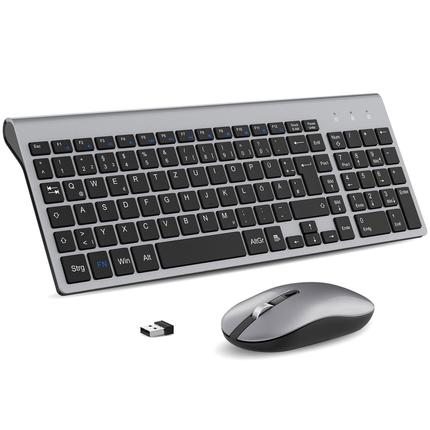 cimetech Tastatur Maus Set Kabellos, 2.4G Ultraslim Tragbare Funktastatur mit Maus Tastatur QWERTZ Layout (Deutsch) für Laptop, PC, Desktop, Notebook, Windows