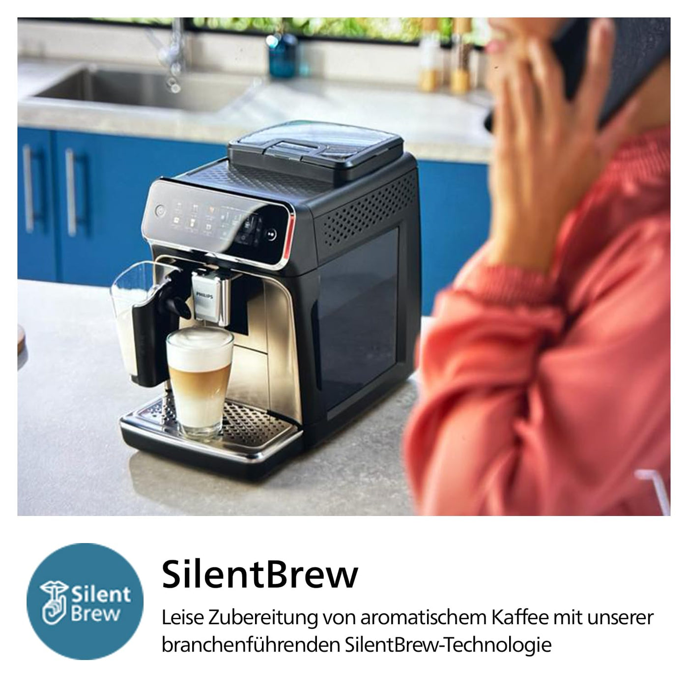 PHILIPS 3300 Series Kaffeevollautomat - 6 Getränke, Modernes Farb-Touchscreen-Display, LatteGo-Milchsystem, SilentBrew, 100% Keramikmahlwerk, AquaClean Filter. Schwarzchrom (EP3347/90)