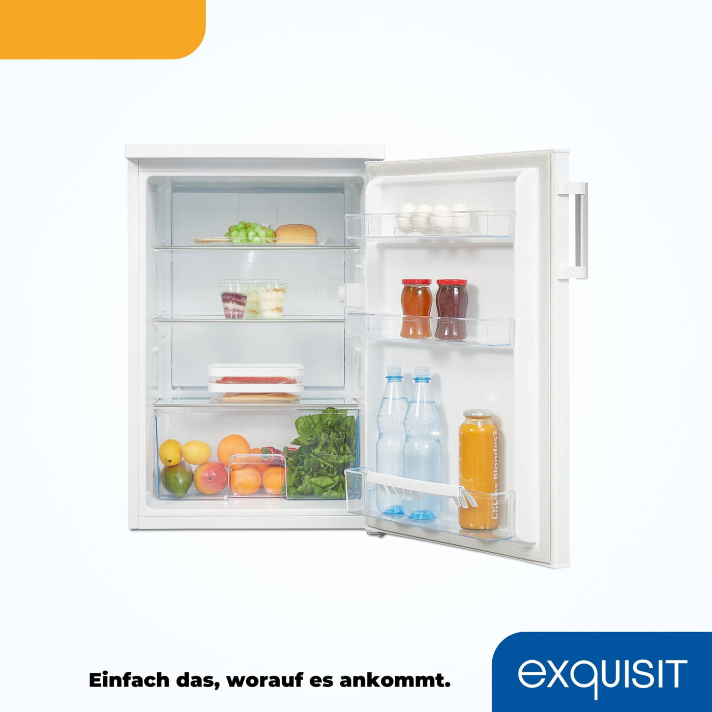 Exquisit Kühlschrank ohne Gefrierfach, 133 Liter, Vollraumkühlschrank freistehend, Türanschlag Wechselbar, KS516-V-H-010D weiss