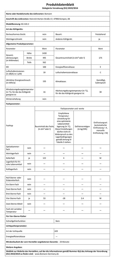 Bomann® Kühlschrank mit Gefrierfach 143cm hoch | Kühl Gefrierkombination 175L mit 3 Ablagen & 3 Schubladen | Türanschlag wechselbar | leise Kühlgefrierkombi 39db | Kühlschrank KG 320.2 weiß