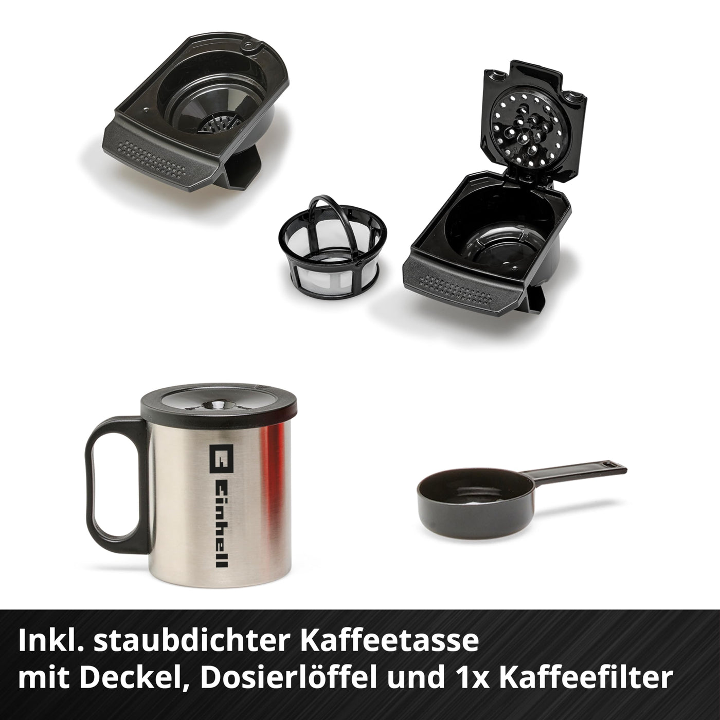 Einhell Akku-Kaffeemaschine TE-CF 18 Li-Solo Power X-Change (18 V, 240 ml Wasserbehälter, für Filterkaffee & Kaffeepads, Tragegriff, inkl. Kaffeetasse mit Deckel, ohne Akku)