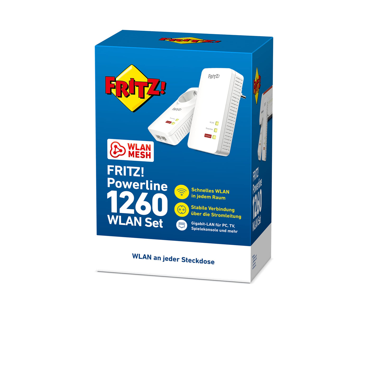 AVM FRITZ!Powerline 1260/1220 WLAN Set (WLAN-Access Point, ideal für Media-Streaming oder NAS-Anbindungen, 1.200 MBit/s, deutschsprachige Version)