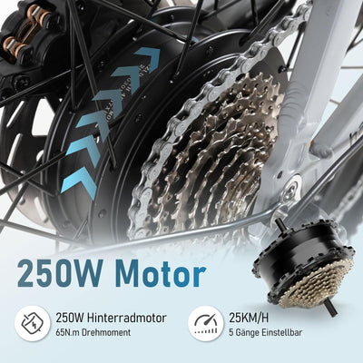 HANEVEAR E Bike Mountainbike Elektrofahrräder, EBike mit 17Ah/48V Lithium-Akku 120KM+, Heckmotor 250W 65N.m, 26 Zoll E-Bike Trekking/City Pedelec für Damen Herren, EU-Konformes, YOYO