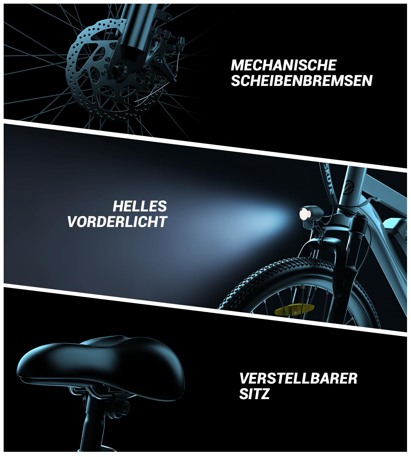 ESKUTE M100 E Bike für Herren Damen, 27.5 Zoll E-Mountainbike Abnehmbarer 36V 10.4Ah Akku,7-Gang Pro, Elektrofahrrad Reichweite Max 60km, 250W Electric Bike mit LED Display, EU-Konformes, Silber