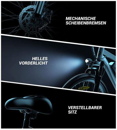 ESKUTE M100 E Bike für Herren Damen, 27.5 Zoll E-Mountainbike Abnehmbarer 36V 10.4Ah Akku,7-Gang Pro, Elektrofahrrad Reichweite Max 60km, 250W Electric Bike mit LED Display, EU-Konformes, Silber