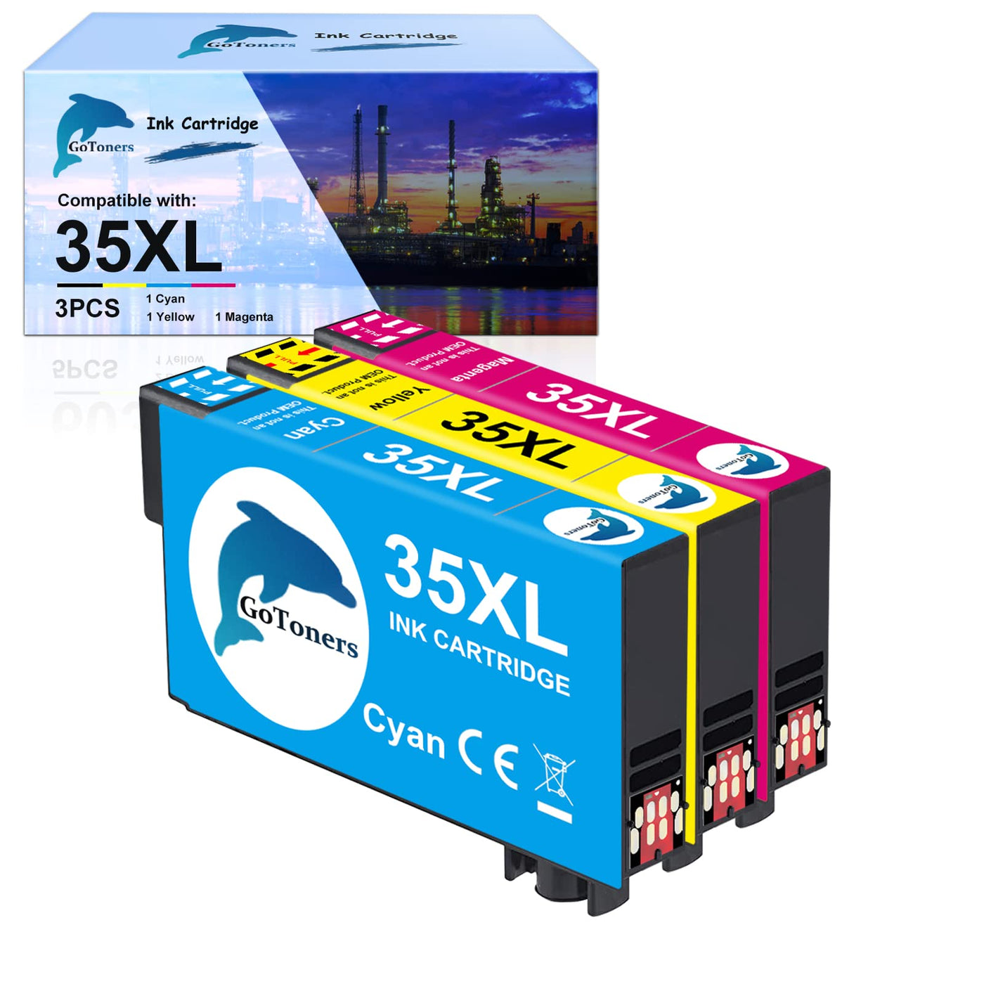 GoToners 3-Farbig XL Druckerpatronen Kompatibel für Epson 35 35XL Farbe passend für WF-4720 WF-4725 WF-4730 WF-4740 Ohne Schwarz (1 Cyan, 1 Magenta, 1 Gelb)