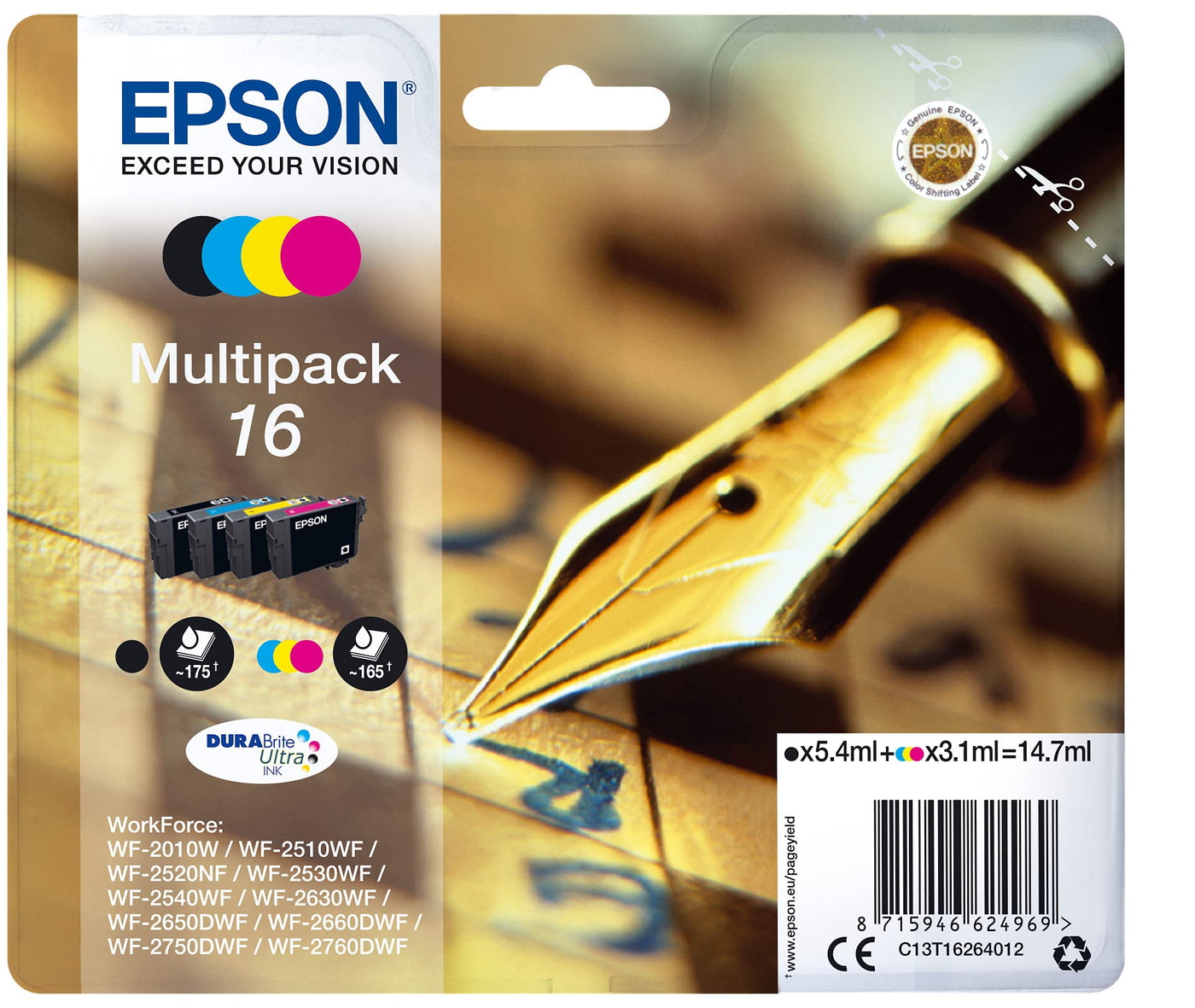 Epson 2666379 C13T16264022 Original Tintenpatronen Pack of 4