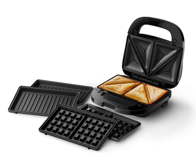 Philips Sandwichmaker 5000 Serie, 750 W, Panini, Waffeln, Sandwichplatten, Schwarz/Silber (HD2350/80)