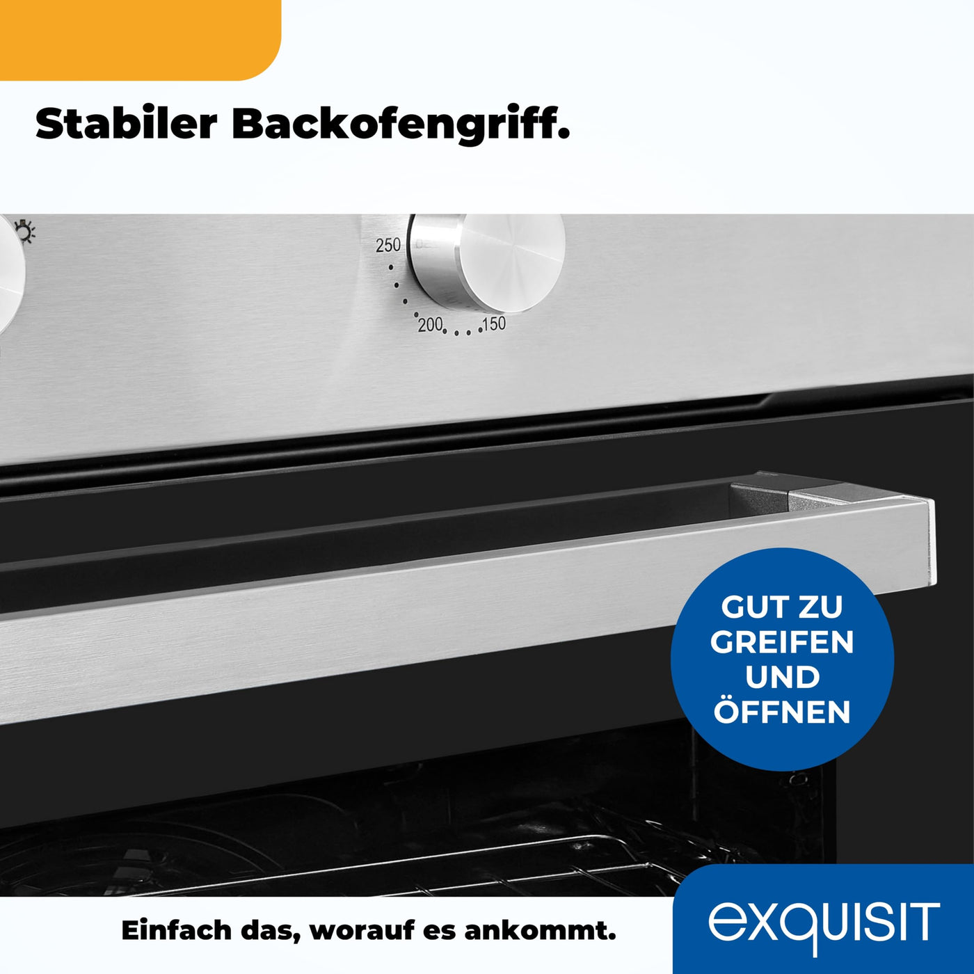 Exquisit Einbaubackofen, Backofen Einbaugerät Silber, 62 L Garraum, Einfache Bedienung, Backofen klein, EBE 555-1.1