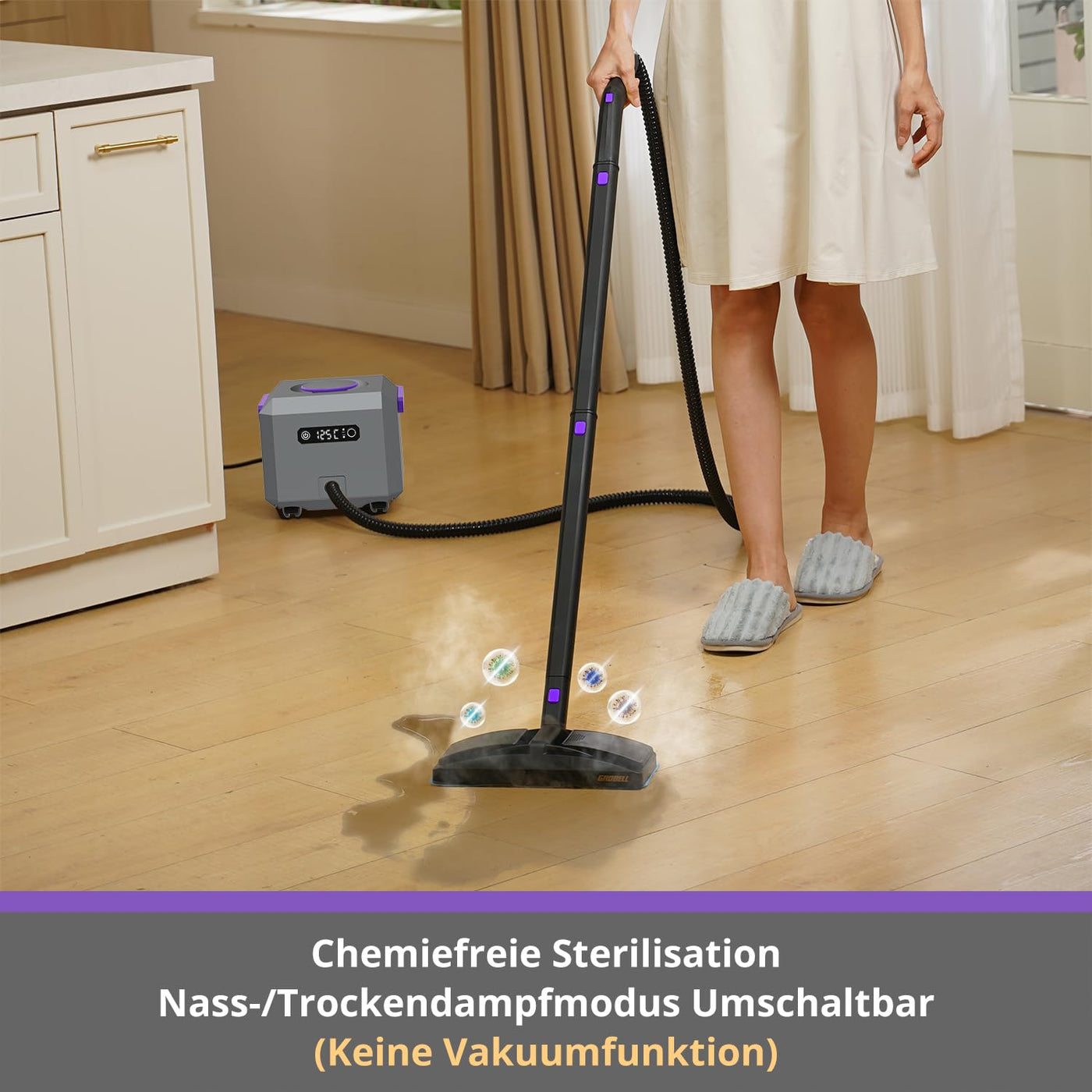 GROBELL Steam Cleaner Dampfreiniger: Schnellaufheizend in 50 Sek., jederzeit nachfüllbar, tragbarer Handdampfreiniger & Steamer Mop für Zuhause, Auto, Bett, Bad, Fliesenfugen, Bodenreinigung, Grey