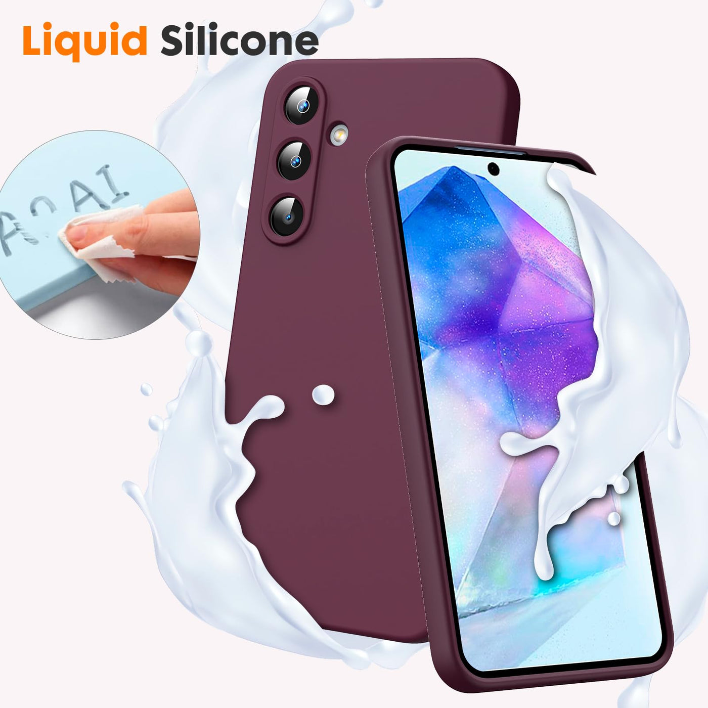 Oududianzi - Hülle Kompatibel mit Samsung Galaxy A55 5G Hülle, [Flüssigsilikonhülle] [Innenseite Mikrofaser] Weiche TPU Schutzhülle aus Gummi Stoßfeste Silikongel Fall Samsung A55 Hülle - Weinrot