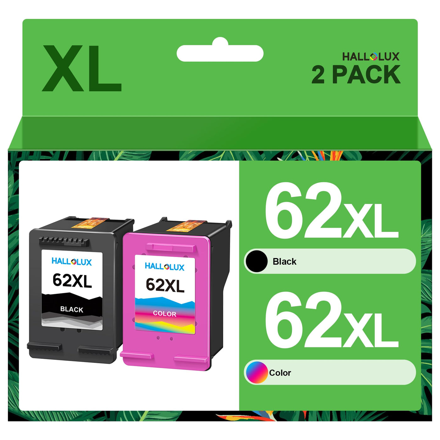 HALLOLUX 62 Druckerpatronen 62 XL Multipack Tintenpatronen Kompatibel für HP 62XL Schwarz und Farbe Patronen für Envy 5540 5544 5545 5548 5640 5646 7640 OfficeJet 200 5740 5742 5744 (2er-Pack)