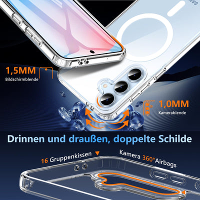 Kuaguozhe für Samsung Galaxy S24 FE Hülle für Magsafe mit Panzer Schutz Glas, Magnetisch Handyhülle für Samsung S24 FE Case Anti-Vergilbung Stoßfest Schutzhülle für Samsung Galaxy S24 FE (Transparent)