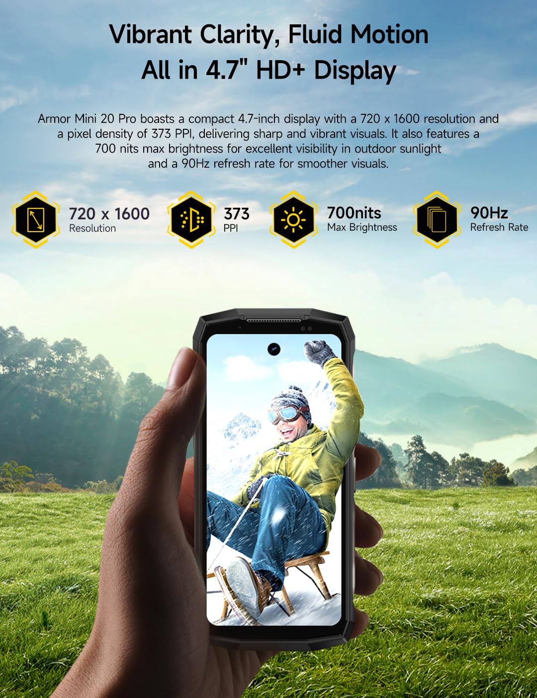 Ulefone Armor Mini 20 Pro Outdoor Handy, Android 14 5G Mini Smartphone mit 16GB+256GB/SD-2TB, 4.7" Zoll HD+ 90Hz IP68/69K Wasserdicht Handy 6200mAh/33W Schnellladung, 64MP Nachtsicht, Dual SIM GPS/NFC