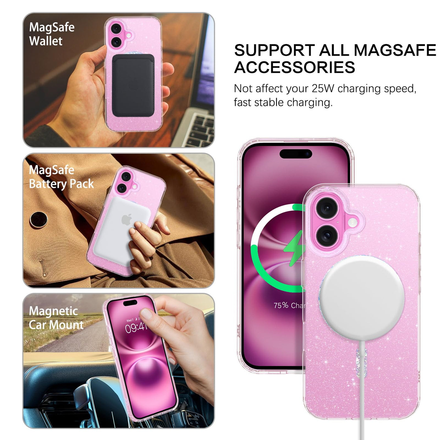 BENTOBEN für iPhone 16 Plus Hülle Handyhülle Glitzer, Magnetisches iPhone 16 Plus 6.7" Case mit Mag-Safe Muster Slim Bumper Silikon Cover Dünn Hülle für Frauen Mädchen Bling Transparent