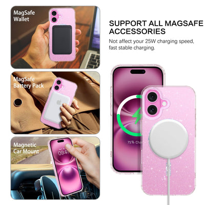 BENTOBEN für iPhone 16 Plus Hülle Handyhülle Glitzer, Magnetisches iPhone 16 Plus 6.7" Case mit Mag-Safe Muster Slim Bumper Silikon Cover Dünn Hülle für Frauen Mädchen Bling Transparent