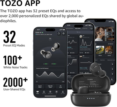 TOZO A1 Mini Bluetooth Kopfhörer 5.3 Kabellos Bluetooth Kopfhörer, In Ear Kopfhörer mit APP Steuerung, 30 Std Premium Stereo Sound, IPX5 Wasserdicht Kabellose Kopfhörer für kleine Ohren - Schwarz