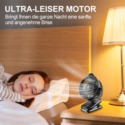 8000mAh Mini USB Clip Ventilator Akku, 13cm Klein Tischventilator mit Fernbedienung, 5-Gang, LED-Anzeige, 360° Rotation, Aufladbar Batterie Portable Table Fan für Zuhause Büro Camping Kinderwagen