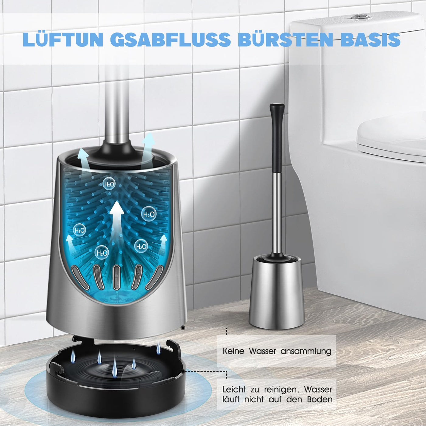 HAMITOR Kloburste Silikon WC Bursten Edelstahl: Tiefenreinigung Toilettenburste mit Halter und Randreiniger-Flexible Kloburstenhalter Set fur Badezimmer Stehen Toilet Brush